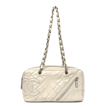 CHANEL Aged Calfskin Quilted Cotton Club Bowler Pearl