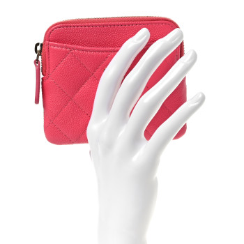 CHANEL Caviar Quilted Zip Card Holder Wallet Pink
