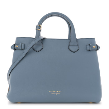BURBERRY Derby Calfskin House Check Medium Banner Tote Slate Blue