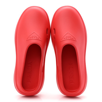 PRADA Soft Mellow Rubber Embossed Mens Triangle Logo Mules 41 Rosso