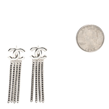 CHANEL Metal Chain CC Drop Earrings Silver