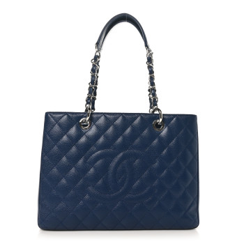 CHANEL Caviar Quilted Grand Shopping Tote GST Dark Navy Blue