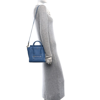 CELINE Drummed Calfskin Nano Luggage Azure
