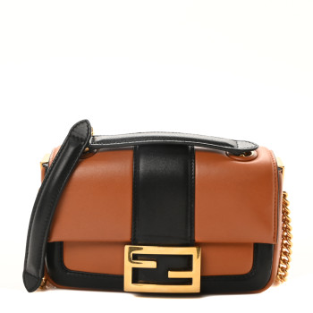 FENDI Nappa Apolo Bi-Color Mini Chain Baguette Brandy Black