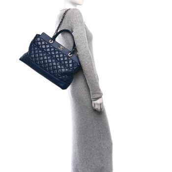 CHANEL Aged Calfskin Quilted Be CC Tote Blue