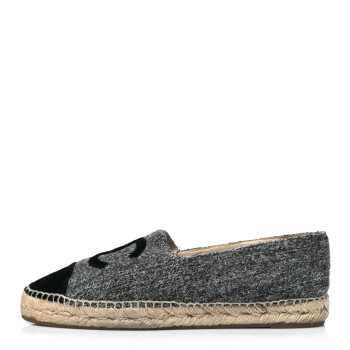 CHANEL Tweed Velvet CC Espadrilles 40 Grey Black