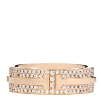 TIFFANY 18K Yellow Gold Diamond Wide T Two Pave Ring 53 6.5