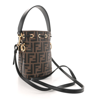 FENDI Vitello Liberty F is Fendi Bi-Color FF 1974 Embossed Mini Mon Tresor Bucket Bag Maya Black