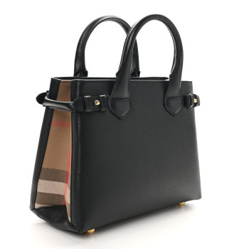 BURBERRY Derby Calfskin House Check Small Banner Tote Black