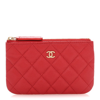 CHANEL Caviar Quilted Small Cosmetic Case Red