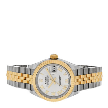 ROLEX Stainless Steel 18K Yellow Gold 28mm Oyster Perpetual Datejust Watch Silver Roman 279173