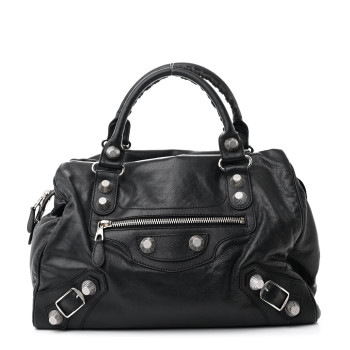 BALENCIAGA Agneau Giant 21 Silver Hardware Mid Day Black