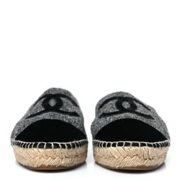 CHANEL Tweed Velvet CC Espadrilles 40 Grey Black