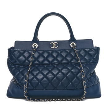 CHANEL Aged Calfskin Quilted Be CC Tote Blue