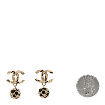 CHANEL Crystal CC Ball Drop Earrings Gold Black