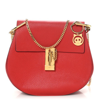 CHLOE Grained Lambskin Drew Shoulder Bag Plaid Red