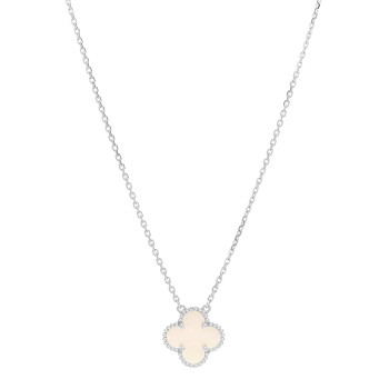 VAN CLEEF & ARPELS 18K White Gold Mother Of Pearl Vintage Alhambra Pendant Necklace