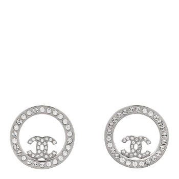 CHANEL Crystal CC Round Earrings Silver