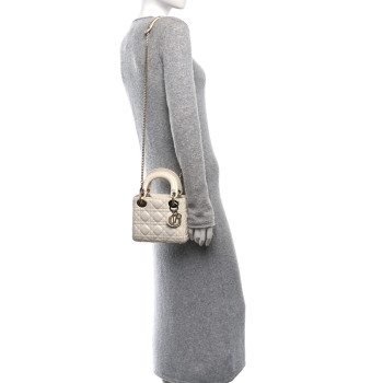 CHRISTIAN DIOR Lambskin Cannage Mini Lady Dior White