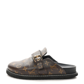 LOUIS VUITTON Patent Monogram Womens Cosy Flat Comfort Clog Mules 38 Brown