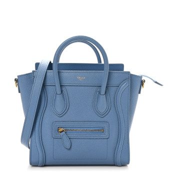 CELINE Drummed Calfskin Nano Luggage Azure