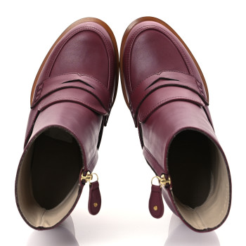 LOEWE Calfskin Loafer Ankle Boots 38 Burgundy
