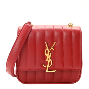 SAINT LAURENT Lambskin Matelasse Monogram Small Vicky Chain Bag Red