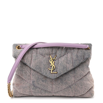 SAINT LAURENT Denim Quilted Medium Loulou Puffer Monogram Chain Satchel Bleached Lilac