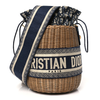 CHRISTIAN DIOR Wicker Oblique Drawstring Bucket Bag Blue