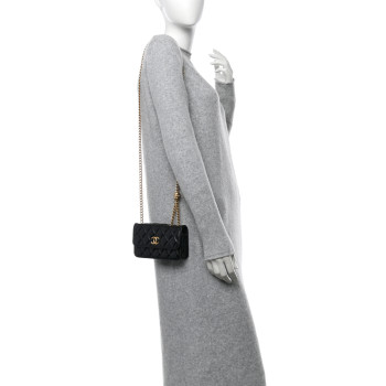 CHANEL Quilted Pillow Crush Flap Phone Holder With Chain Black