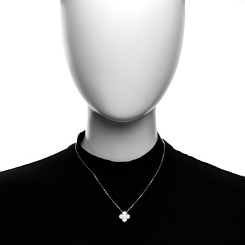 VAN CLEEF & ARPELS 18K White Gold Mother Of Pearl Vintage Alhambra Pendant Necklace