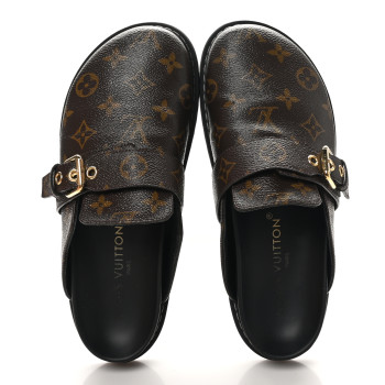 LOUIS VUITTON Patent Monogram Womens Cosy Flat Comfort Clog Mules 38 Brown