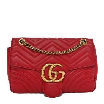 GUCCI Calfskin Matelasse Medium GG Marmont Shoulder Bag Hibiscus Red