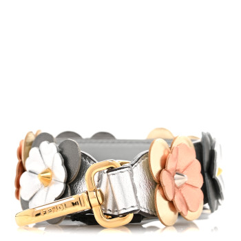 FENDI Vitello Catalan Mirror Flowerland Studded Mini Strap You Argento Multicolor