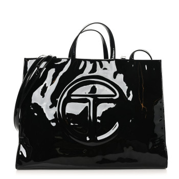 TELFAR Patent Vegan Leather Large Shopping Bag Black