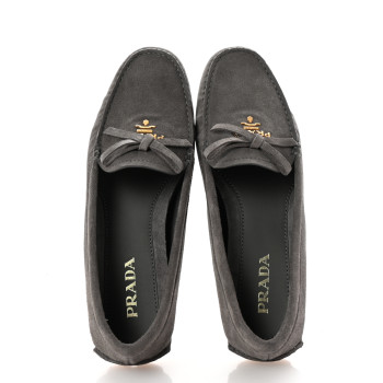 PRADA Scamosciato Suede Bow Loafer 36 Ghiaia