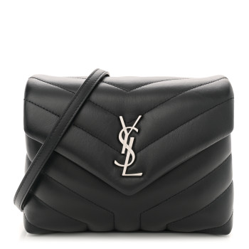 SAINT LAURENT Calfskin Y Quilted Monogram Toy Loulou Crossbody Bag Black