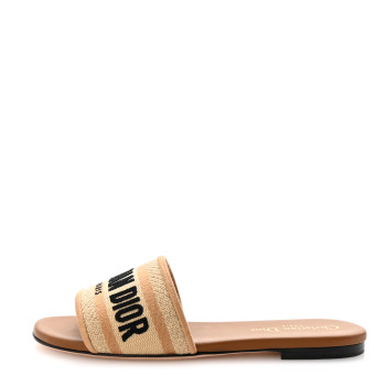 CHRISTIAN DIOR Canvas Embroidered Dway Flat Slide Sandals 35.5 Beige Brown
