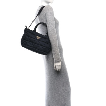 PRADA Re-Nylon Nappa Triangle Quilted Padded Small Double Handled Zip Tote Black