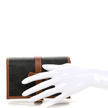 CELINE Triomphe Canvas Calfskin Jewelry Pouch Tan