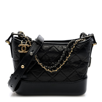 CHANEL Aged Calfskin Quilted Small Gabrielle Hobo Black