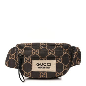 GUCCI Recycled Polyester Monogram Jumbo GG Belt Bag Ebony Beige