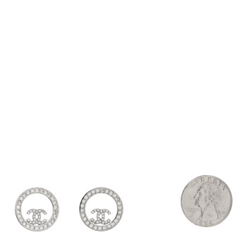 CHANEL Crystal CC Round Earrings Silver