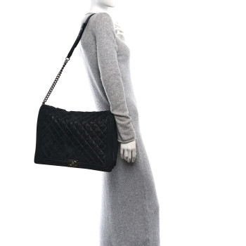 CHANEL Iridescent Calfskin Quilted XL Gentle Boy Flap Black