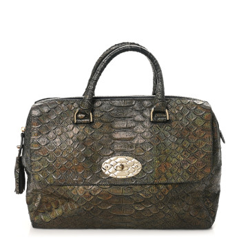MULBERRY Metallic Snake Print Medium Del Rey Satchel Gold