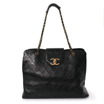 CHANEL Calfskin Stitched XL Weekender Black