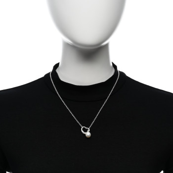 TIFFANY Sterling Silver Freshwater Cultured Pearl 9-9.5mm Elsa Peretti Open Heart Lariat Necklace