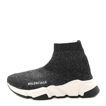 BALENCIAGA Laminated Knit Bi-Color Sole Womens Speed Sneakers 35 Black White