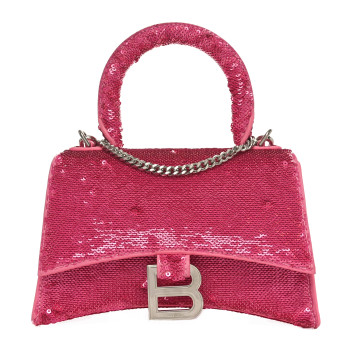BALENCIAGA Sequin Lambskin Hourglass Top Handle Bag XS Pink
