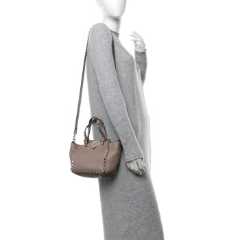 VALENTINO GARAVANI Pebbled Calfskin Mini Rockstud Tote Poudre